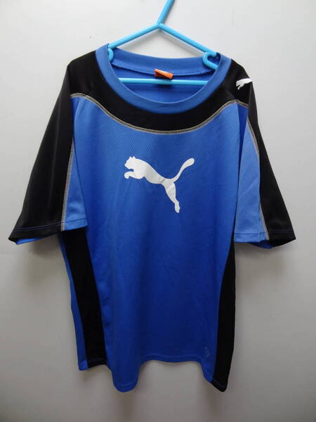 全国送料無料 正規品 プーマ PUMA 子供服 キッズ ジュニア 男の子 ポリエステル100% 青X黒色サッカー等スポーツ半袖ゲームTシャツ 150