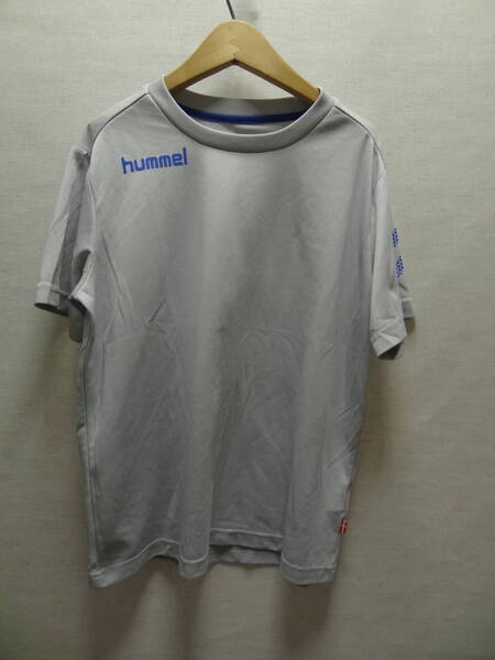 全国送料無料 ヒュンメル hummel メンズ ポリエステル100% 半袖ライトグレー色ブループリント サッカーフットサルスポーツゲームTシャツ M