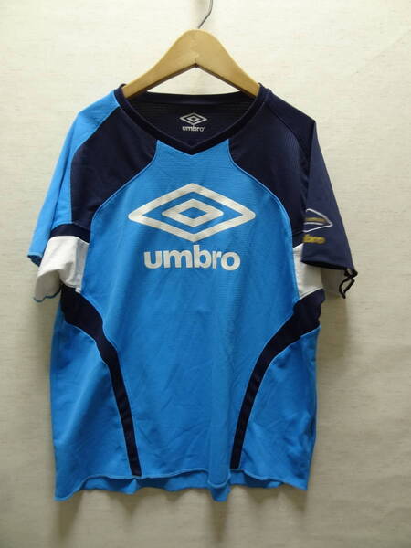 全国送料無料 アンブロ UMBRO デサント製 メンズ ポリエステル100%素材 サッカーフットサル等スポーツ用 半袖 水色 ゲームTシャツ M
