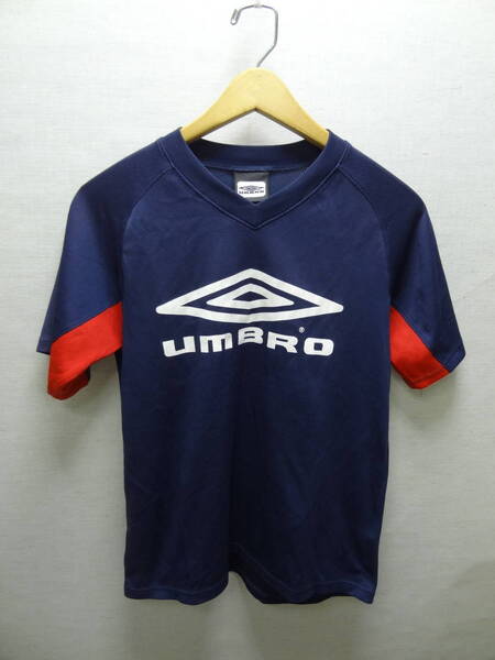 全国送料無料 正規品 アンブロ UMBRO 子供服キッズ 紺X赤色 ポリエステル100% Vネックサッカー等スポーツゲーム半袖Tシャツ 160サイズ