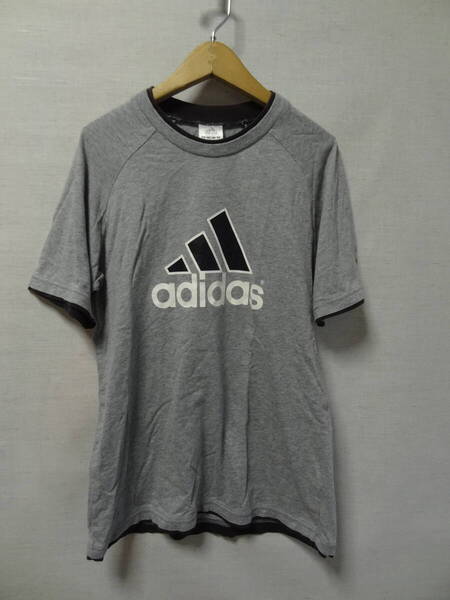 全国送料無料 アディダス adidas 子供服キッズ男の子 サッカー等スポーツ 綿100%素材 杢グレー色 BIGロゴ 半袖 Tシャツ 150