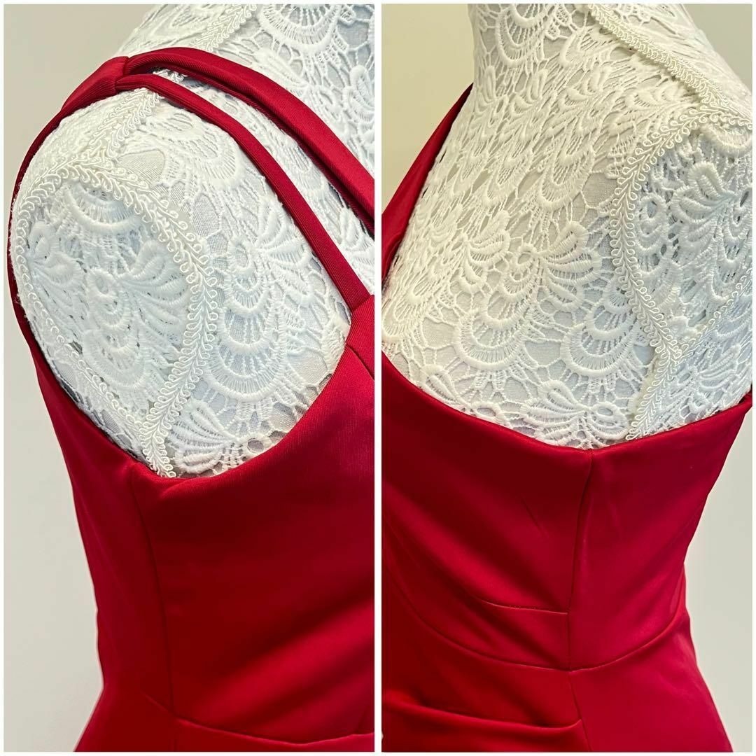 ロングドレス　スリット入り　アシンメトリー　マーメイドドレス　ワインレッド・赤　ナイトドレス　Lサイズ　フォーマル　セクシードレス_サムネイル画像6