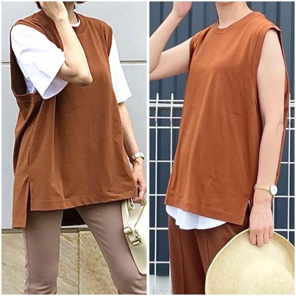 UNIQLO ユニクロ マメクロゴウチ エアリズム コットンオーバーサイズTシャツ インナー・トップス Mサイズ ブラウン・茶色