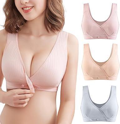 マタニティブラ 前開き 3枚セット ナイトブラ ノンワイヤー 授乳ブラジャー 綿