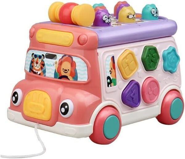 バス型おもちゃ 知育玩具 車 カー 300曲の音楽バス モグラたたき 図形認知