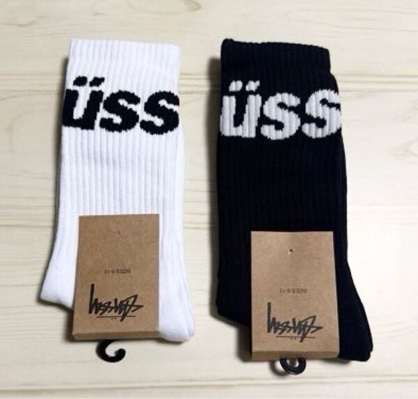 二足セット STUSSY ステューシー ソックス 靴下 メンズ ブラック 黒 ホワイト 白