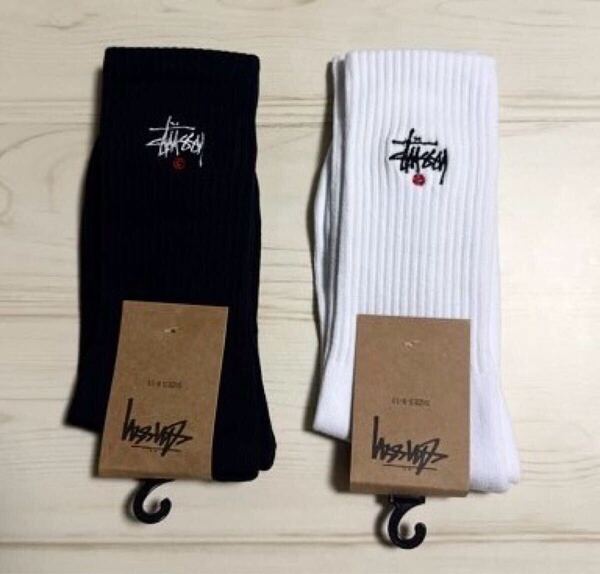 STUSSY ステューシー ロゴ ソックス 靴下 メンズ ブラック 黒 ホワイト 白