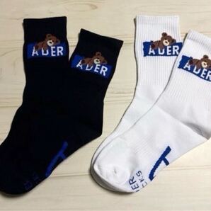 二足セット ADER ERROR アダーエラー ベアー クマ ソックス 靴下 黒 白 韓国ファッション BTSやG-DRAGON好きにオススメ!!