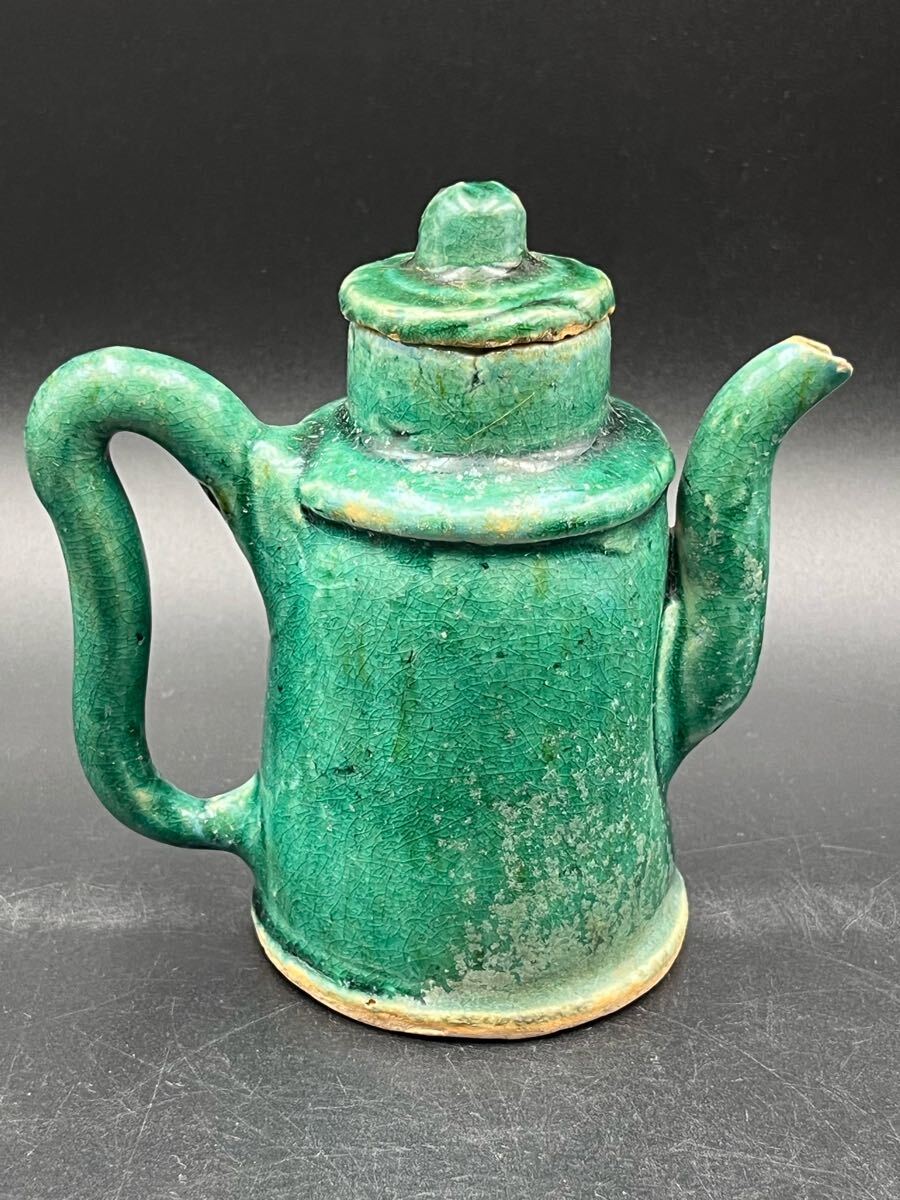 中国 宋代 白磁緑釉 水差 壷 時代箱 C R4096C