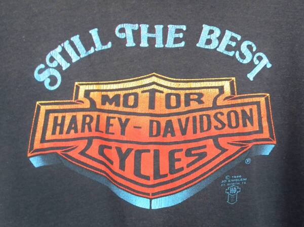 ◆希少 80's 3D EMBLEM◆HARLEY DAVIDSON ハーレーダビッドソン ヴィンテージ Tシャツ エンブレム 袖裾シングル 丸胴 バイカー チョッパー