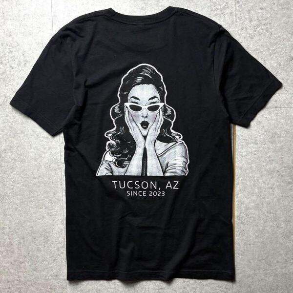 CANVAS 半袖Tシャツ レディプリント サングラス 女性 人物 アート レトロ 海外カルチャー 黒 ブラック M