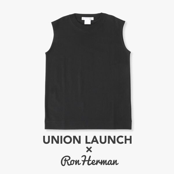 UNION LAUNCH×RonHerman【美品】コットンタンクトップ ノースリーブ カットソー Tシャツ ブラック ユニオンランチ×ロンハーマン