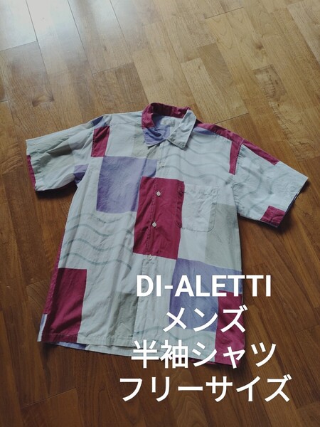 DI-ALETTI メンズ コットン 総柄 半袖シャツ フリーサイズ