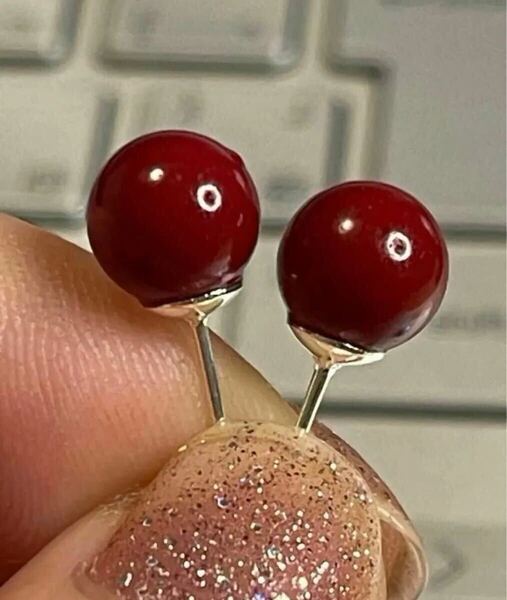 レディースアクセサリー ピアス 赤珊瑚8mm 6mm 4mm 3点セット シルバー