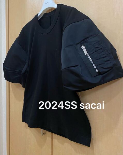 5万5千【2024SS*新品 未使用】★sacai サカイ★カットソー MA1黒 トップス プルオーバー Tシャツ 半袖 日本製