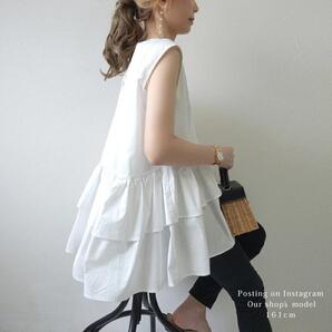 新品★ノースリーブ ティアード フリルチュニック ホワイト FREE 大人可愛い