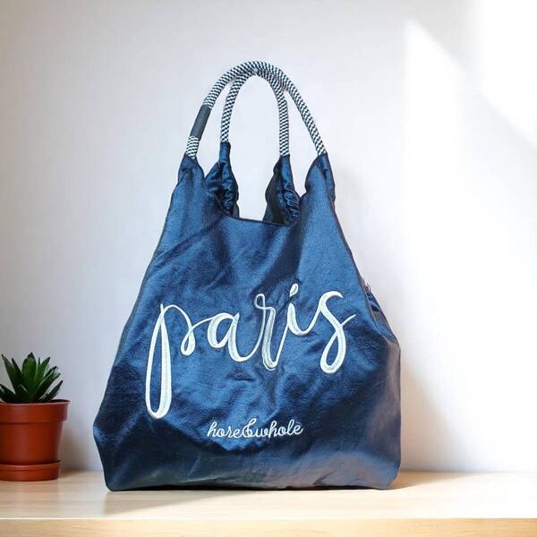 210 NOUVE デザイン刺繍 マーケットバッグ hore&whole / レディース トートバッグ エコバッグ ショルダーバッグ 手提げ ブルー