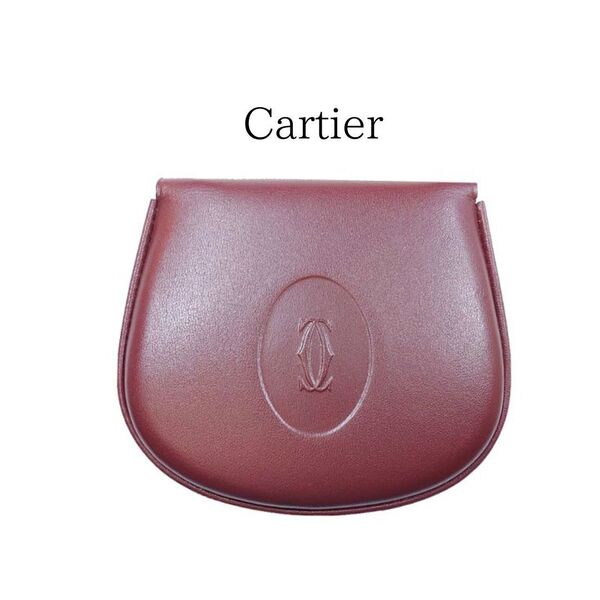【鑑定済】極美品 ヴィンテージ Cartier カルティエ マストライン コインケース 小銭入れ レザー ボルドー 馬蹄型 L3000114【送料無料】