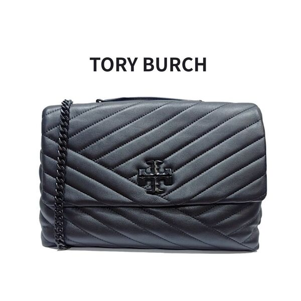 【鑑定済】TORY BURCH トリーバーチ キラ シェブロン コンバーチブル ショルダーバッグ チェーンバッグ 2WAY キルティングレザー ブラック