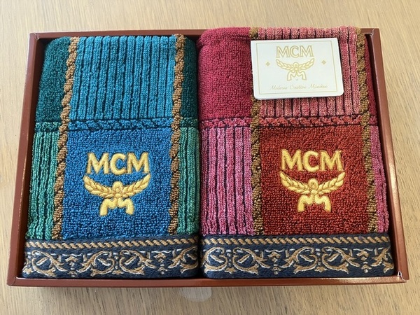MCM フェイスタオルセット ヴィンテージ柄 青 赤 2枚