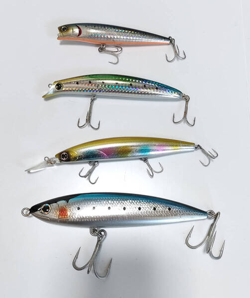 T.D.ソルトペンシル、sasuke 130 剛力、ショアラインシャイナーZ セットアッパー 125S-DR、ロックフラット 150S 青物ルアーセット