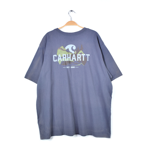 【送料無料】カーハート Tシャツ ポケット付き ポケT バックプリント チャコールグレー CARHARTT 大きいサイズ メンズ2XL 古着 @BE9013