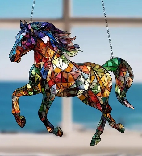 美しい馬 サンキャッチャー ステンドグラス風 アクリル板(2D)