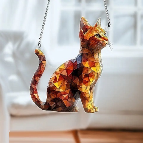 オレンジキャット サンキャッチャー ステンドグラス風 アクリル板(2D)