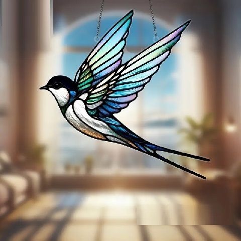 ツバメ Lサイズ サンキャッチャー ステンドグラス風 アクリル板(2D)
