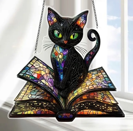 魔法の本と黒猫 サンキャッチャー アクリル板(2D)