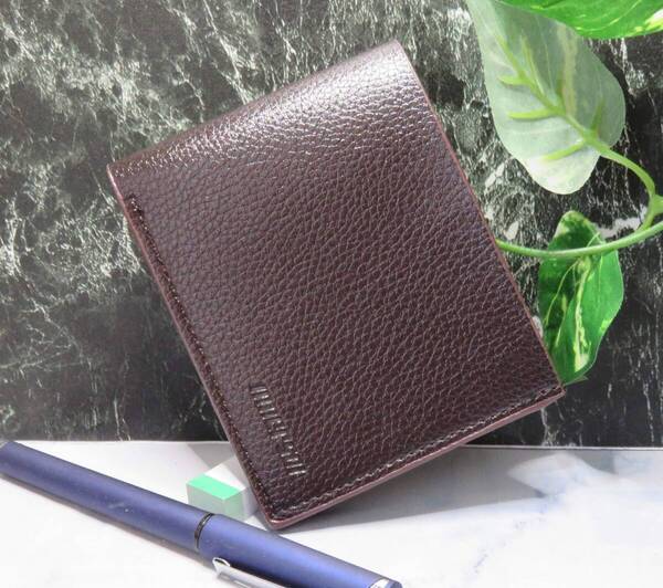 二つ折り財布 メンズ 財布 コンパクト 薄い、軽い財布、 *新品*当日発送(濃いブラウン)