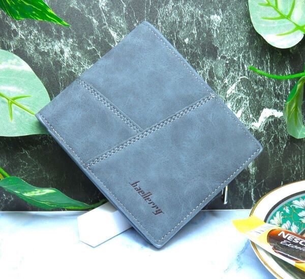 二つ折り財布 メンズ 財布 、コンパクト 財布、薄い軽量,カード入れ、小銭入れ*新品*当日発送(薄いブルー)