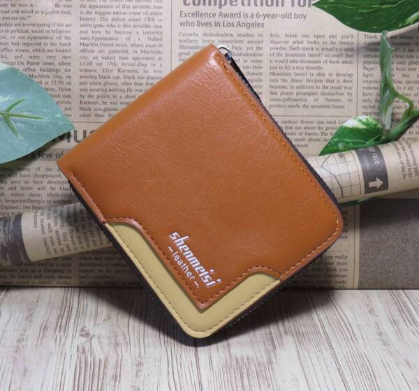 ラウンドファスナーメンズ財布、ウォレット メンズ財布 大人気 財布 高級感、新品*当日発送(薄いブラウン)