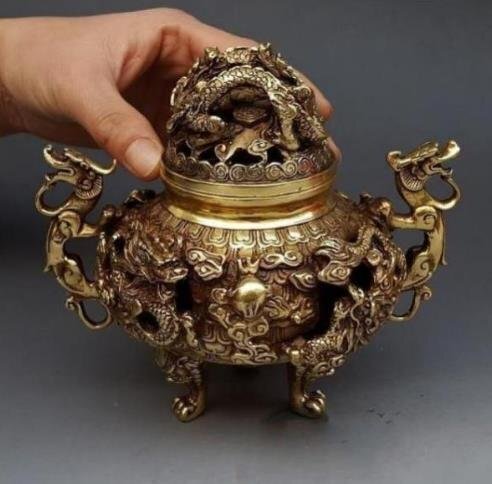海】江戸期 香炉 赤銅象嵌 古銅製 銅製 時代物 古董品 美術品 工芸品