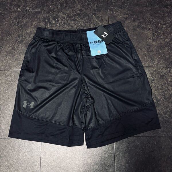 XXL/3L/XO W87〜93cm 定価6,050円 アンダーアーマー ストレッチ ショートパンツ ハーフパンツ 薄手 軽量 夏 ビッグロゴ 速乾 ブラック 黒