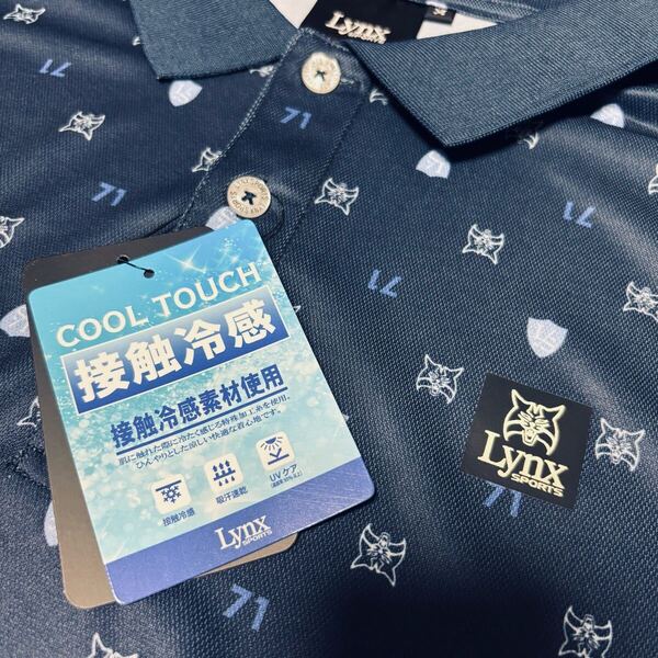 Mサイズ リンクス ゴルフ 新品 送料無料 長袖 ポロシャツ 総柄 ストレッチ 吸水速乾 薄手 春秋 スポーツ ネイビー 紺