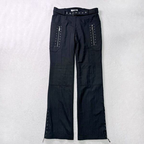 Christian Dior John Galliano Studs Wool Beltslacks ディオール ガリアーノ期 スタッズ ウール バイカーベルトスラックス チャコール 42