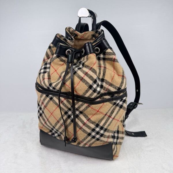 RARE Burberry Check Wool Big Backpack バーバリーブルーレーベル ウール ノバチェック バックパック リュック 巾着 ヴィンテージ
