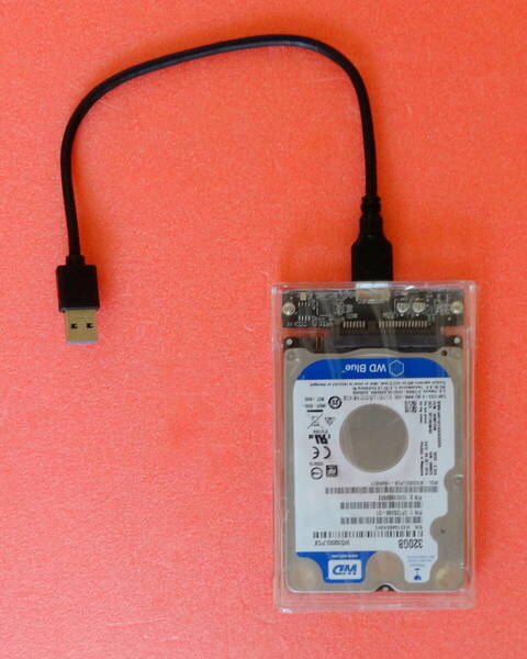 USB3.0 透明 2.5インチHDD,SSD外付けHard Disk ケース(新品)+HDD320GB(Western Digital中古)