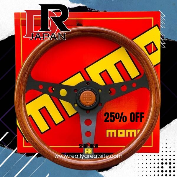 MOMO モモ レザーホーンボターンウッド調ステアリング 車ハンドル14インチ