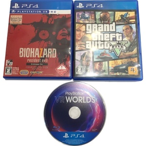 PS4 ソフト 3点セット バイオハザード7 レジデント イービル + グランド・セフト・オートV + PlayStation VR WORLDS 【中古】 22506R77