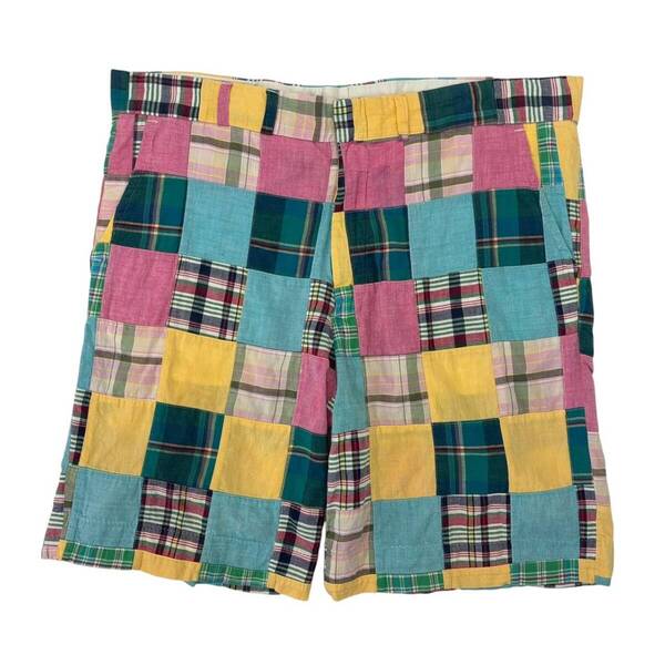 【W39】00s 古着 RALPH LAUREN RUGBY パッチワーク マドラスチェック ワイド ハーフパンツ ショーツ カラフル マルチカラー