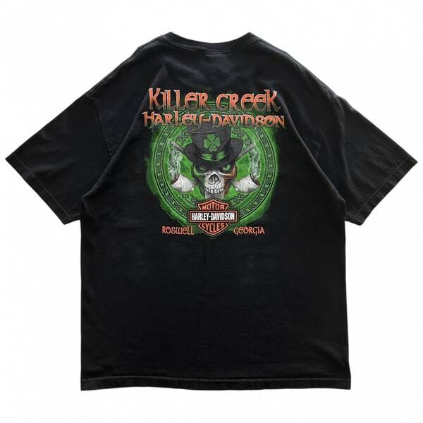 XL 00s ハーレーダビッドソン Tシャツ セントパトリックデー スカル 三つ葉 クローバー 葉巻 アイルランド ワンポイント エンブレム