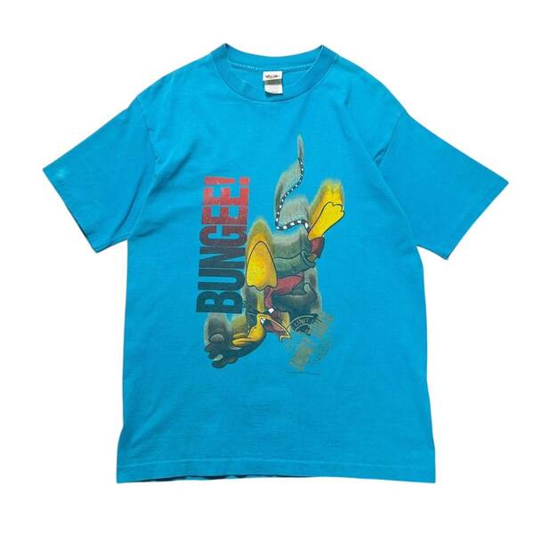 【L】90s USA製 古着 LOONEY TUNES Tシャツ ロードランナー バンジー キャラT アニメ 映画 漫画 ブルー シングルステッチ ヴィンテージ