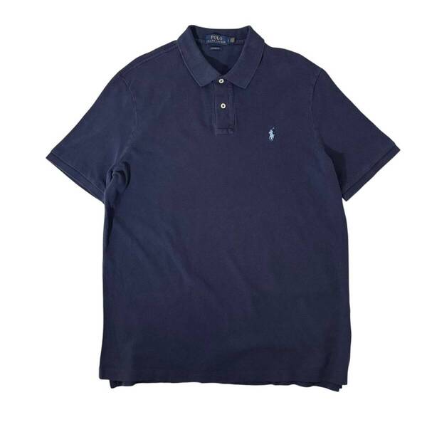 【L】古着 ポロ ラルフローレン ワンポイント 鹿の子 ポロシャツ ネイビー POLO RALPH LAUREN