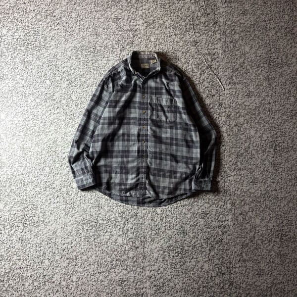 【90sカナダ製】L.L.Bean タータンチェック L/Sフランネルシャツ グレー Lサイズ 古着 オールド ヴィンテージ 長袖シャツ