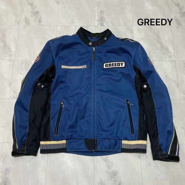 GREEDY グリーディ ライダースジャケット レーシング ライディング メッシュ ツーリング バイク ワッペン ブルー サイズXL 玉SS3637