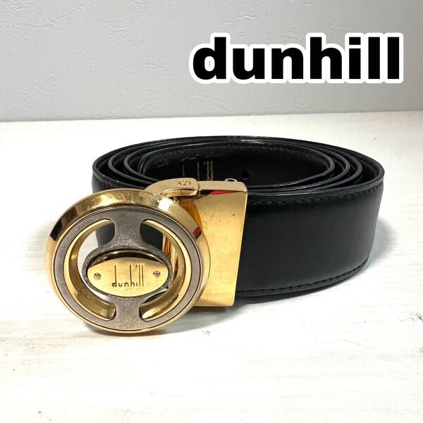 dunhill. ダンヒル ベルト レザー ゴールドバックル 黒 40/100