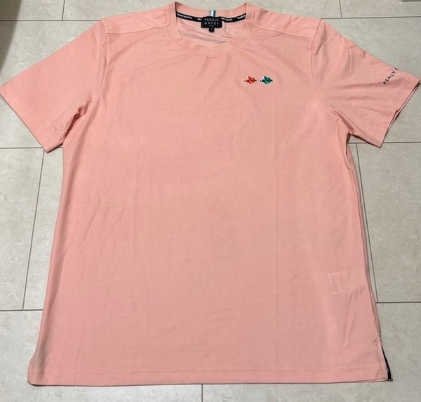 ・未使用 正規品・PEARLY GATES パーリーゲイツ PGプリント 吸汗速乾 ストレッチTシャツ サーモンピンク 6号 XLサイズ