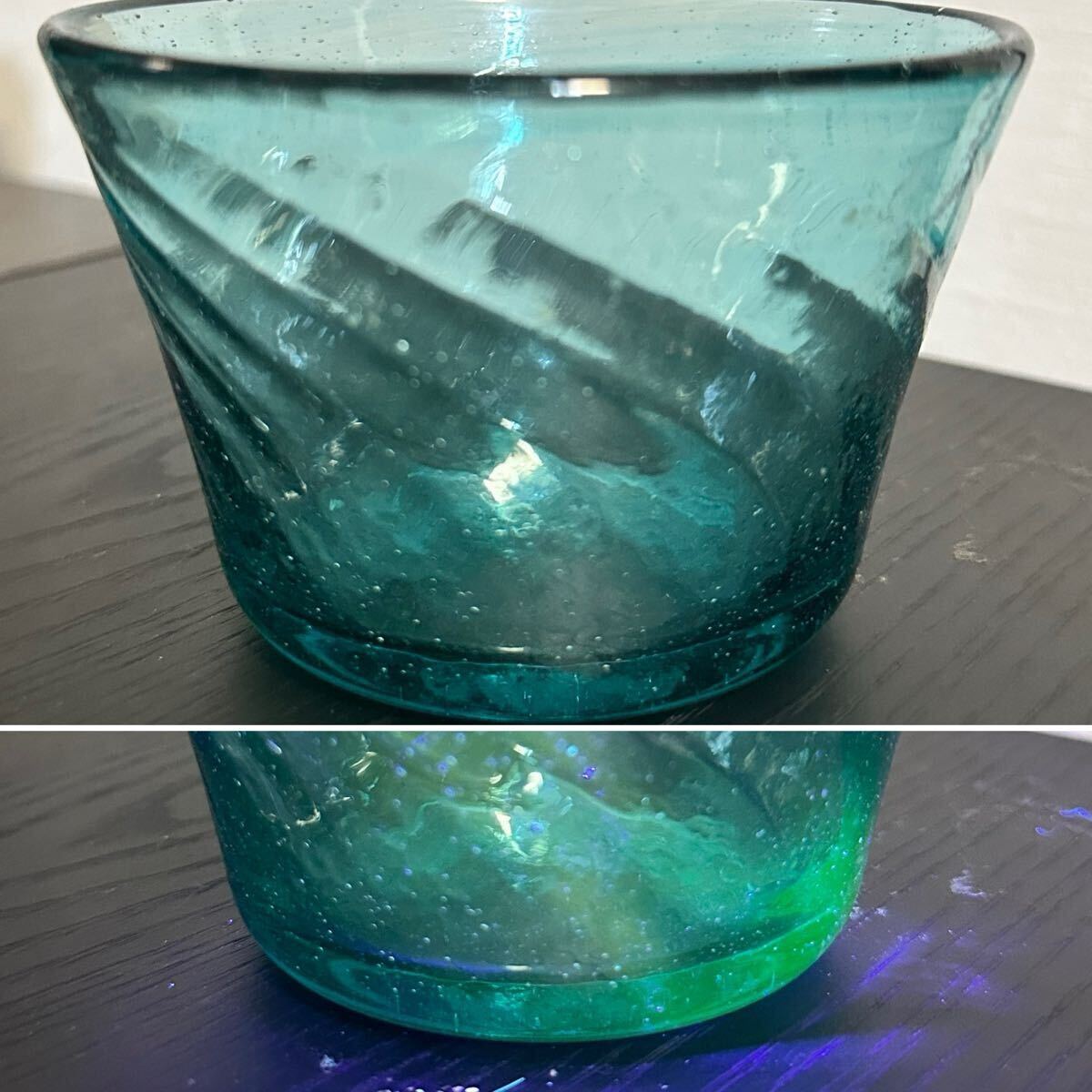 大正ロマン 吹雪紋氷コップ黄色 ウランガラス 和ガラス